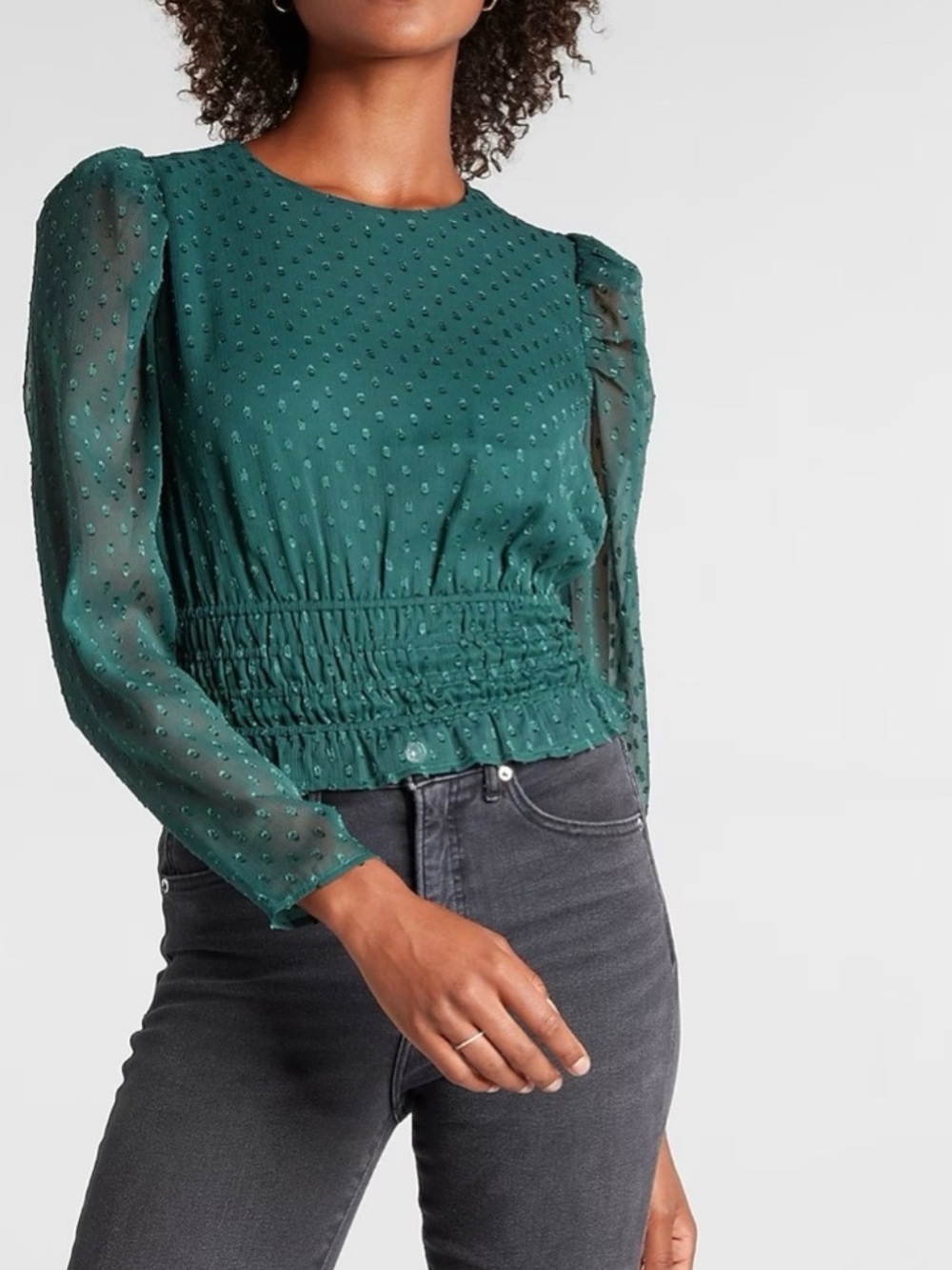 Express Teal Dotted Swiss Puff Sleeve Blouse